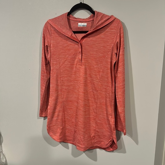 Columbia Tops - Columbia athletic pull over with hood.  Color-coral. Size small.